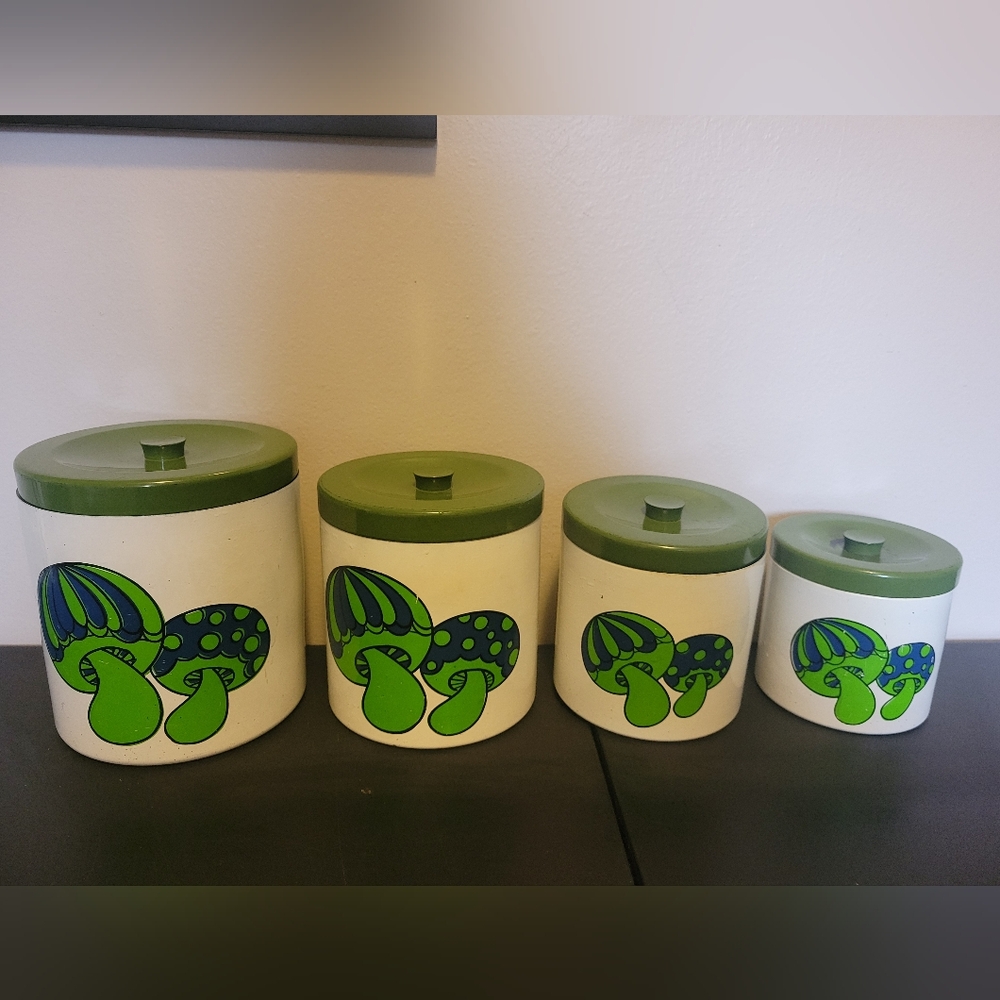 Vintage Mushroom Nesting Canister  Set Kitchen jars MCM 70's 60's Psychedelic